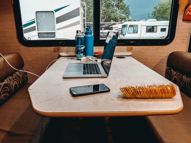 RV desk at table